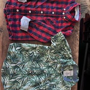 Red Plaid and Green Leaf Print Shirts